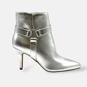 Jessica Simpson Darnina Metallic Harness Ankle Boot Pointed Toe Stiletto Silver